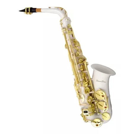 SLSX022 Saxofón Alto Eb Blanco Llaves Doradas Silvertone