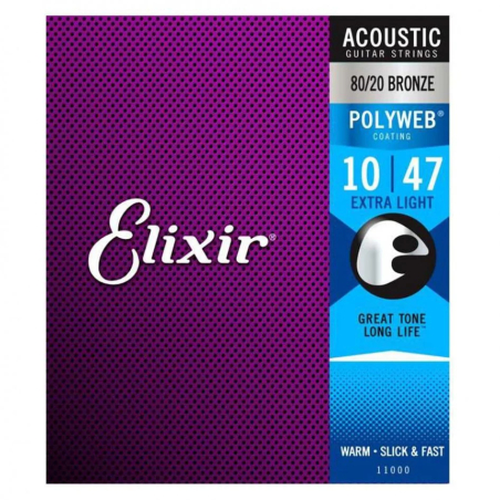 11000 JGO CUERDAS ACOUSTIC 80/20 BRZ POLYWEB COATING EXTRALIGHT 010-047 ELIXIR