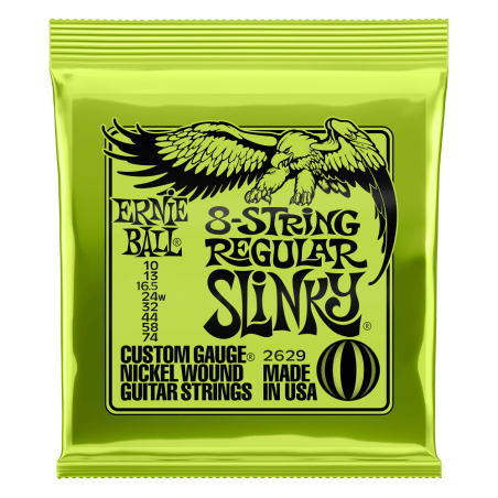 2629 ENCORDADURA REGULAR SLINKY P/GUITARRA ELECTRICA 8 CUERDAS NIQUEL 0.010-0.074 ERNIE BALL
