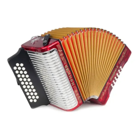 A5643 ACORDEÓN DIATÓNICO “CORONA II” 31 BOTONES Y 12 BAJOS ROJO CON FUNDA HOHNER