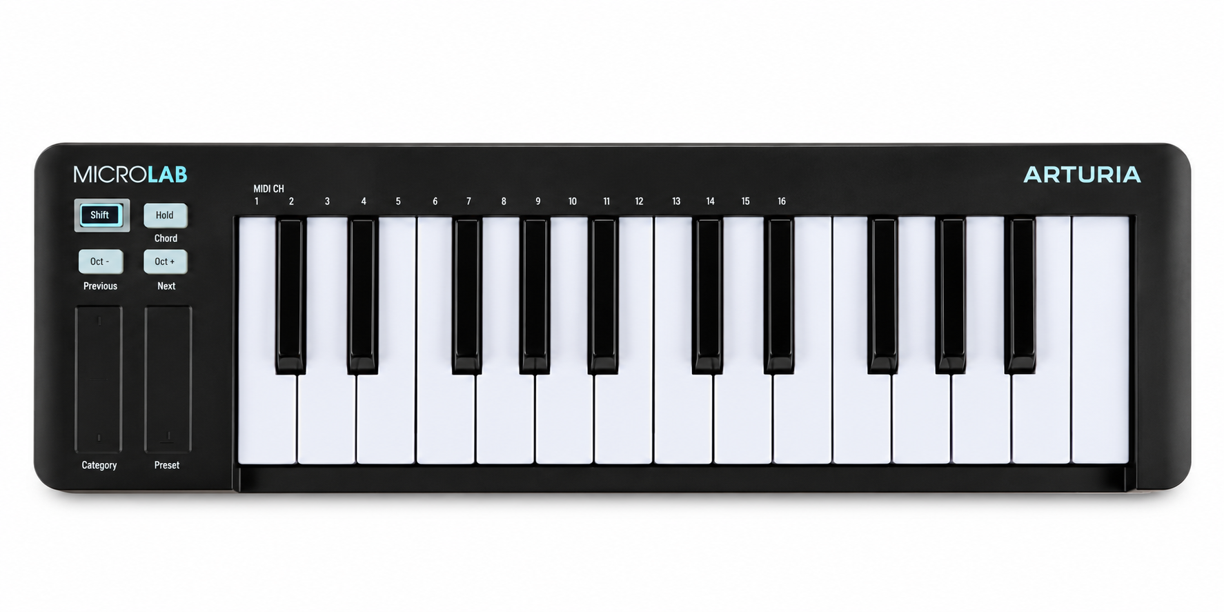 Controlador MIDI Arturia MicroLab Mk3 BL con USB y Software de Producción Musical — Negro