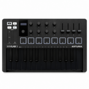 Controlador MIDI Arturia MiniLab 3 Deep Black de 25 Teclas, USB-C, 8 Pads RGB y 8 Encoders